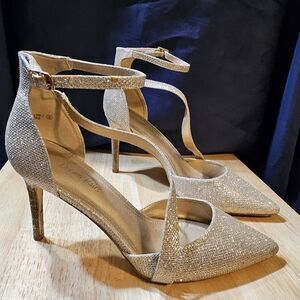 Dream Pairs Hollyn-1 Womens Size 9 Gold Silver Pointed Toe Stiletto Pump Heel